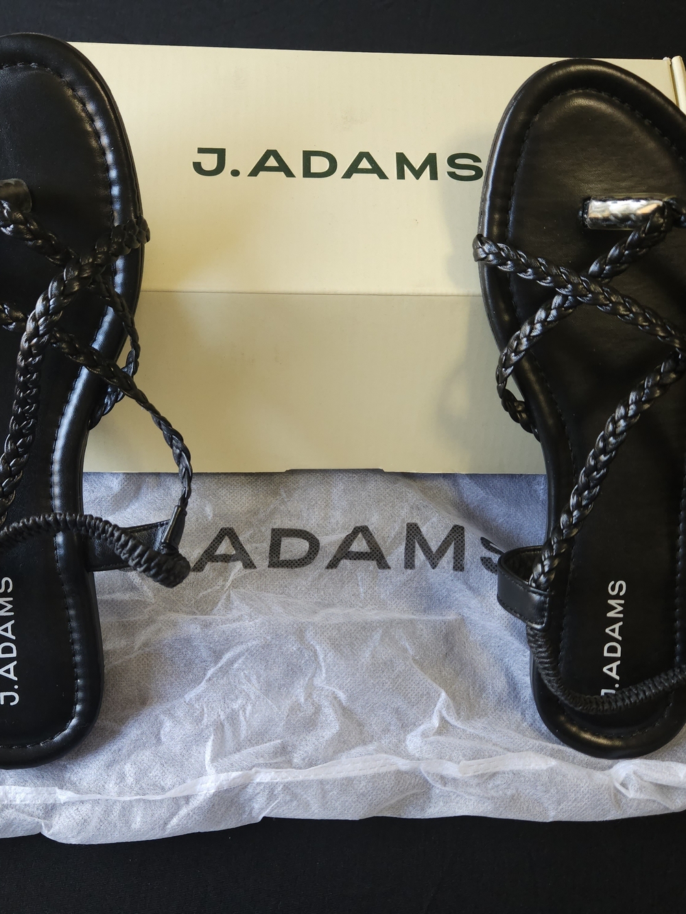 J. Adams Women's Black Braided Leather Sandals